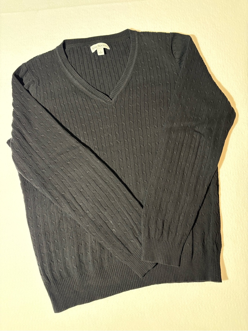Kim Rogers Men's Black V-Neck Cable Knit Sweater